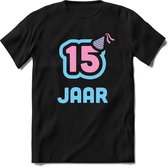 15 Jaar Feest kado T-Shirt Heren / Dames - Perfect Verjaardag Cadeau Shirt - Licht Blauw / Licht Roze - Maat 3XL