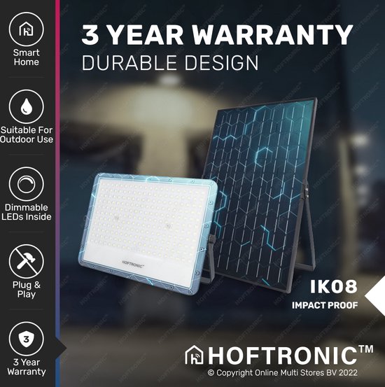 HOFTRONIC - Smart Solar LED Breedstraler - 300 Watt 3200 Lumen - 30.000 mAh  batterij -... | bol.com