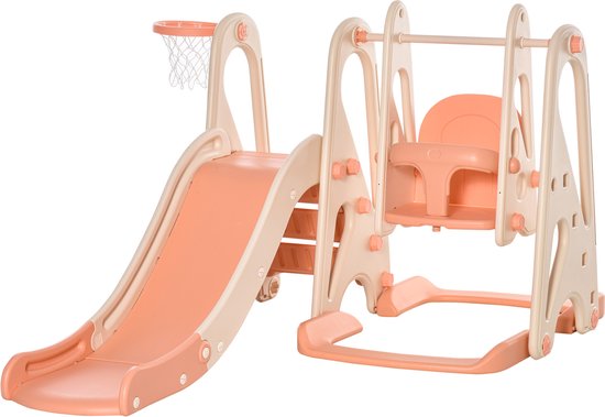 HOMCOM Toboggan et blançoire pour enfants de 18 mois à 5 ans avec panier de  basket 3 en 1 idéal pour jouer extérieur intérieur HDPE 145 x 190 x 97  cm