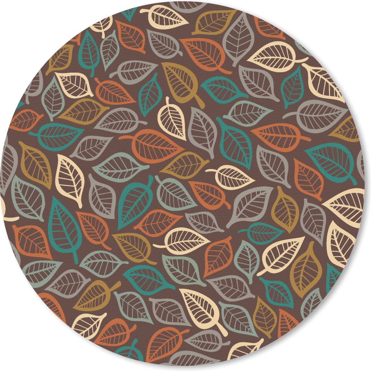 Muismat - Mousepad - Rond - Bladeren - Natuur - Herfst - Bohemian - 40x40 cm - Ronde muismat