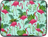 Laptophoes 15.6 inch - Flamingo - Jungle - Tropisch - Dieren - Patroon - Laptop sleeve - Binnenmaat 39,5x29,5 cm - Zwarte achterkant