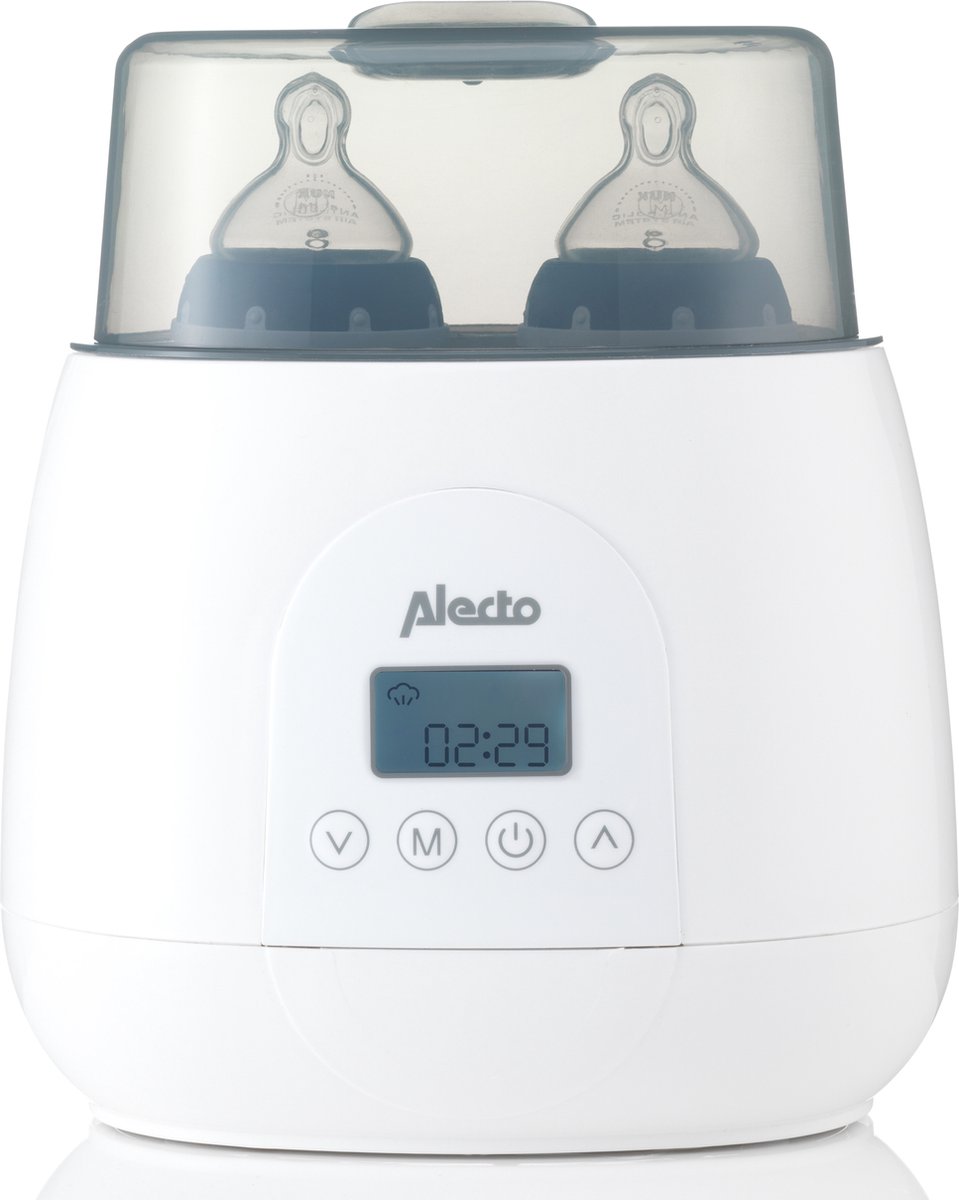 Alecto BW700TWIN - Dubbele digitale Flessenwarmer 500W voor opwarmen, steriliseren en ontdooien - Verwarm 2 flesjes tegelijkertijd - Inclusief stoomkap - Wit - Alecto