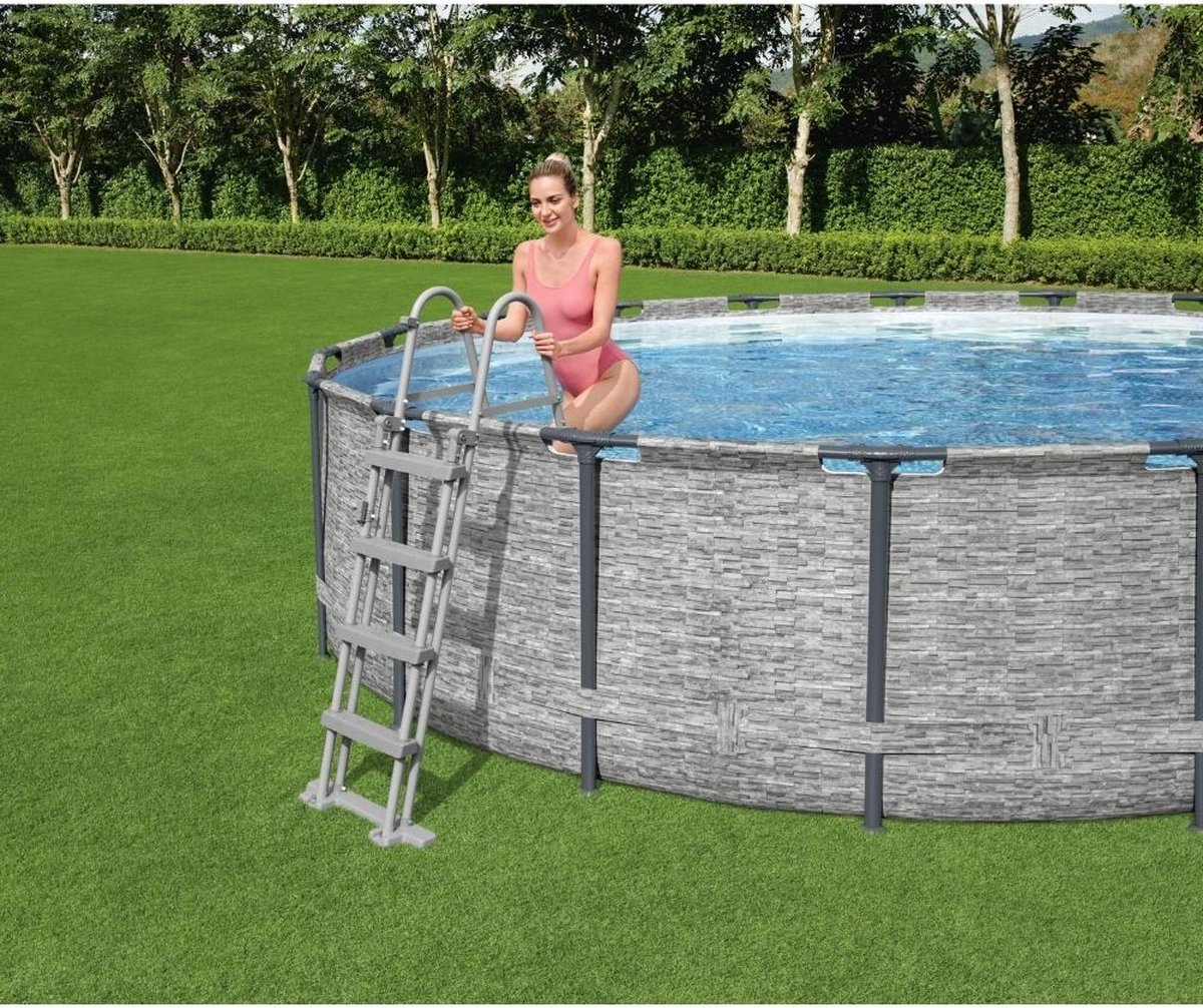 Bestway - Steel Pro MAX - Opzetzwembad inclusief filterpomp - 549x122 cm - Steenprint - Rond — afbeelding 20