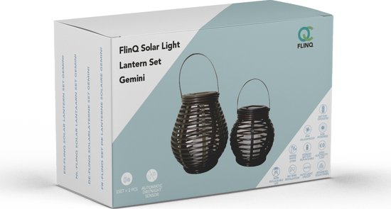 FlinQ Solar Light Lantaarn Set Gemini - Zonne-energie tuinlantaarn - Buitenverlichting - FlinQ