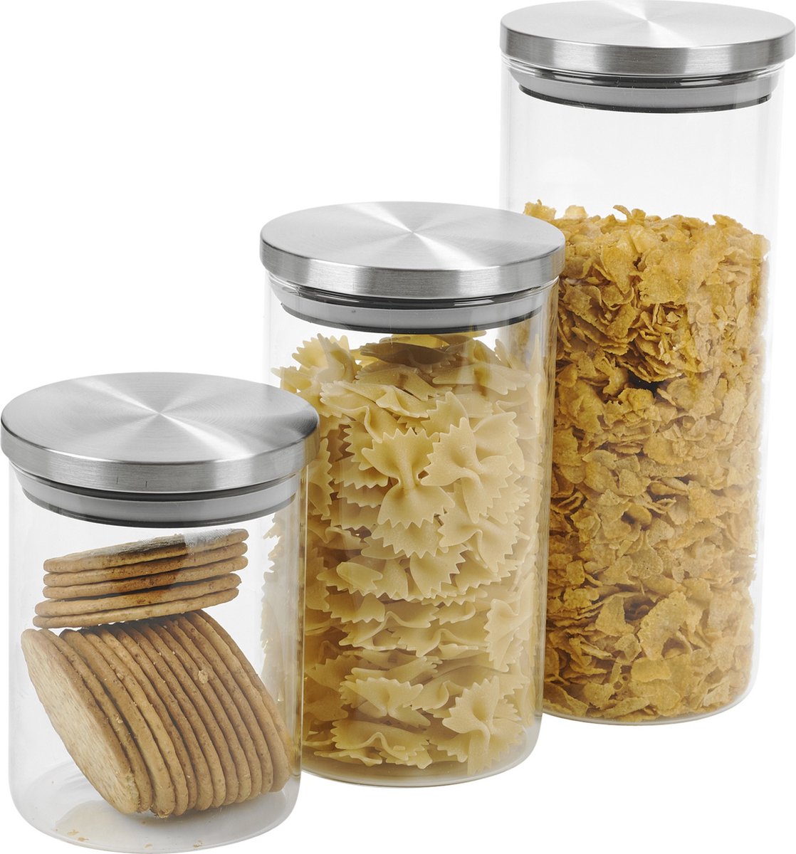 Set van 3x stuks glazen voorraadpotten/voorraadbussen - Voorraadbussen met luchtdichte deksel - 1400ml - 980ml - 640ml