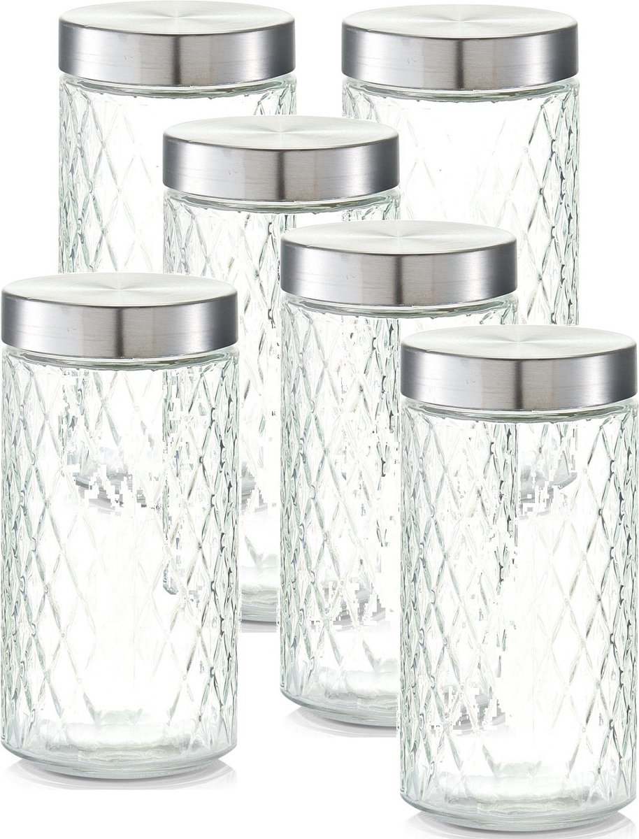 Zeller keuken voorraadpotten / bewaarpotten - 8x - 1500 ml - geruit glas - 11 x 22 cm