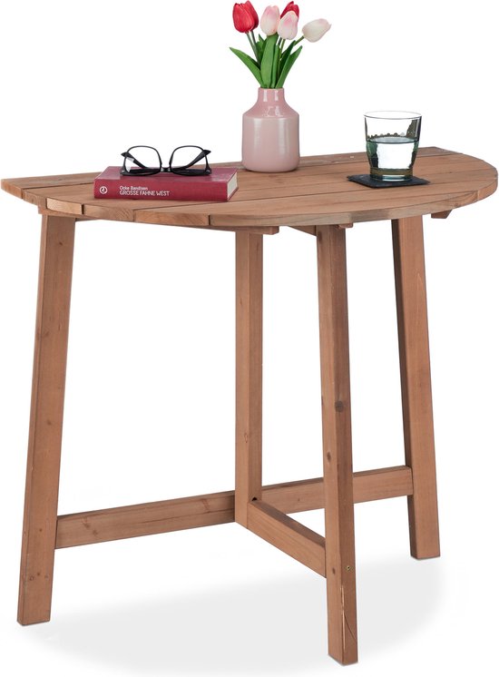 Relaxdays klaptafel halfrond - inklapbare balkontafel muur - houten tafel  buiten - terras | bol.com