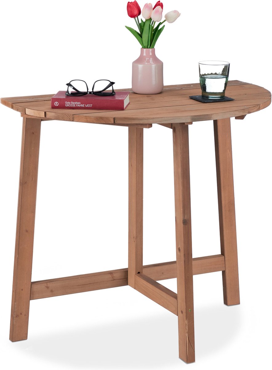 Relaxdays klaptafel halfrond - inklapbare balkontafel muur - houten tafel buiten - terras
