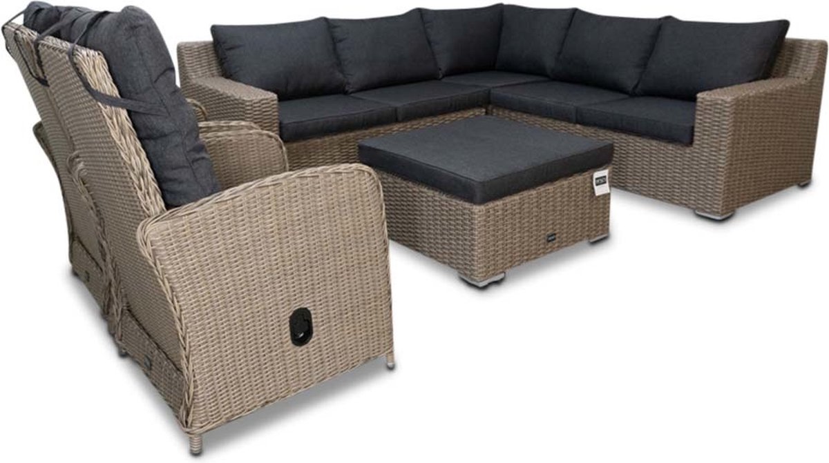 Denza Furniture Nashville luxe hoek wicker loungeset incl. 2x Nola stoel 6-delig | 255x255cm | New Kobo | 7 personen
