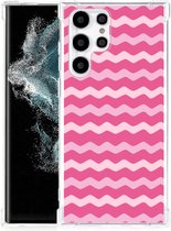 Foto hoesje Geschikt voor Samsung Galaxy S22 Ultra Smartphone hoesje met doorzichtige rand Waves Pink