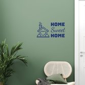 Stickerheld - Muursticker "Home Sweet Home" Quote - Woonkamer - huis met hartjes - Engelse Teksten - Mat Donkerblauw - 27.5x50.3cm