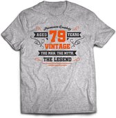 79 Jaar Legend - Feest kado T-Shirt Heren / Dames - Antraciet Grijs / Oranje - Perfect Verjaardag Cadeau Shirt - grappige Spreuken, Zinnen en Teksten. Maat 3XL