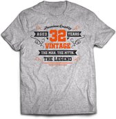32 Jaar Legend - Feest kado T-Shirt Heren / Dames - Antraciet Grijs / Oranje - Perfect Verjaardag Cadeau Shirt - grappige Spreuken, Zinnen en Teksten. Maat L
