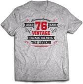 76 Jaar Legend - Feest kado T-Shirt Heren / Dames - Antraciet Grijs / Rood - Perfect Verjaardag Cadeau Shirt - grappige Spreuken, Zinnen en Teksten. Maat L