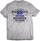 89 Jaar Legend - Feest kado T-Shirt Heren / Dames - Antraciet Grijs / Donker Blauw - Perfect Verjaardag Cadeau Shirt - grappige Spreuken, Zinnen en Teksten. Maat L
