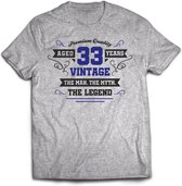 33 Jaar Legend - Feest kado T-Shirt Heren / Dames - Antraciet Grijs / Donker Blauw - Perfect Verjaardag Cadeau Shirt - grappige Spreuken, Zinnen en Teksten. Maat 3XL