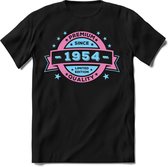 1954 Premium Quality | Feest Kado T-Shirt Heren - Dames | Licht Roze - Licht Blauw | Perfect Verjaardag Cadeau Shirt | Grappige Spreuken - Zinnen - Teksten | Maat L