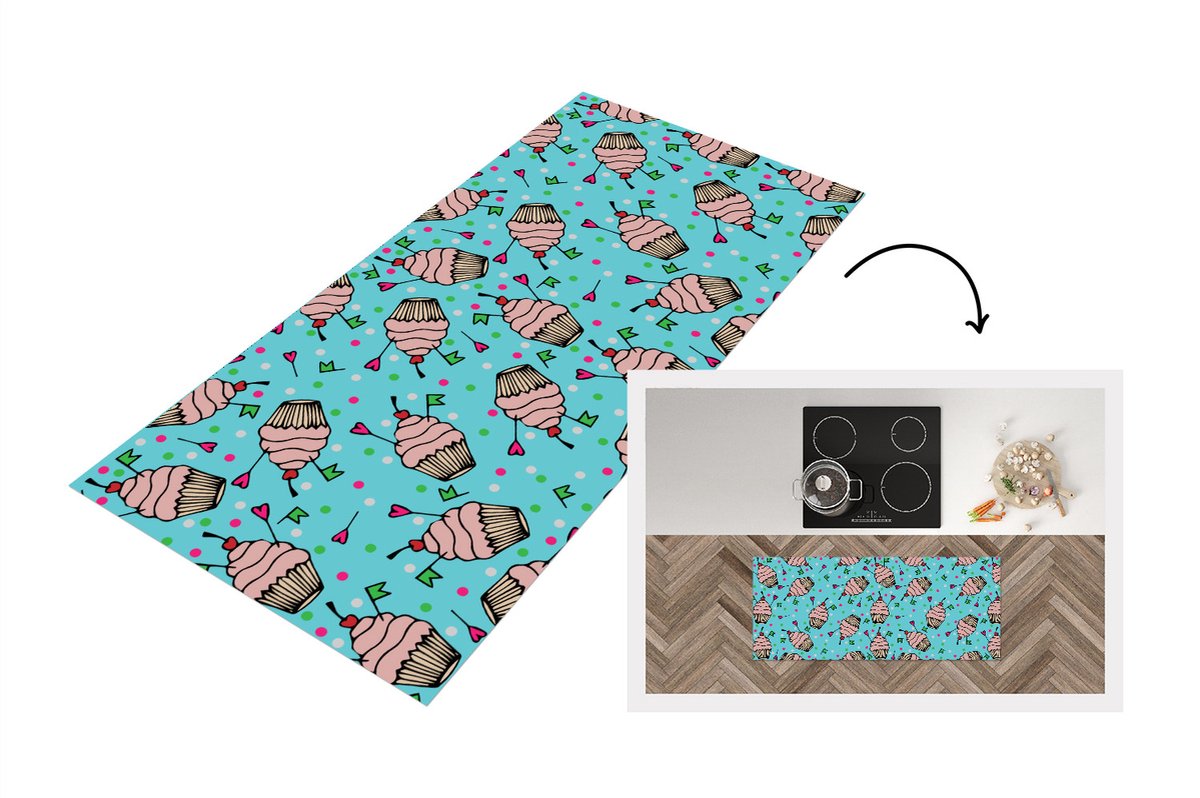 KitchenYeah Keukenloper - Loper keuken - Cupcake - Stippen - Feest - Patronen - 120x50 cm - Keukenloper vinyl Multicolor