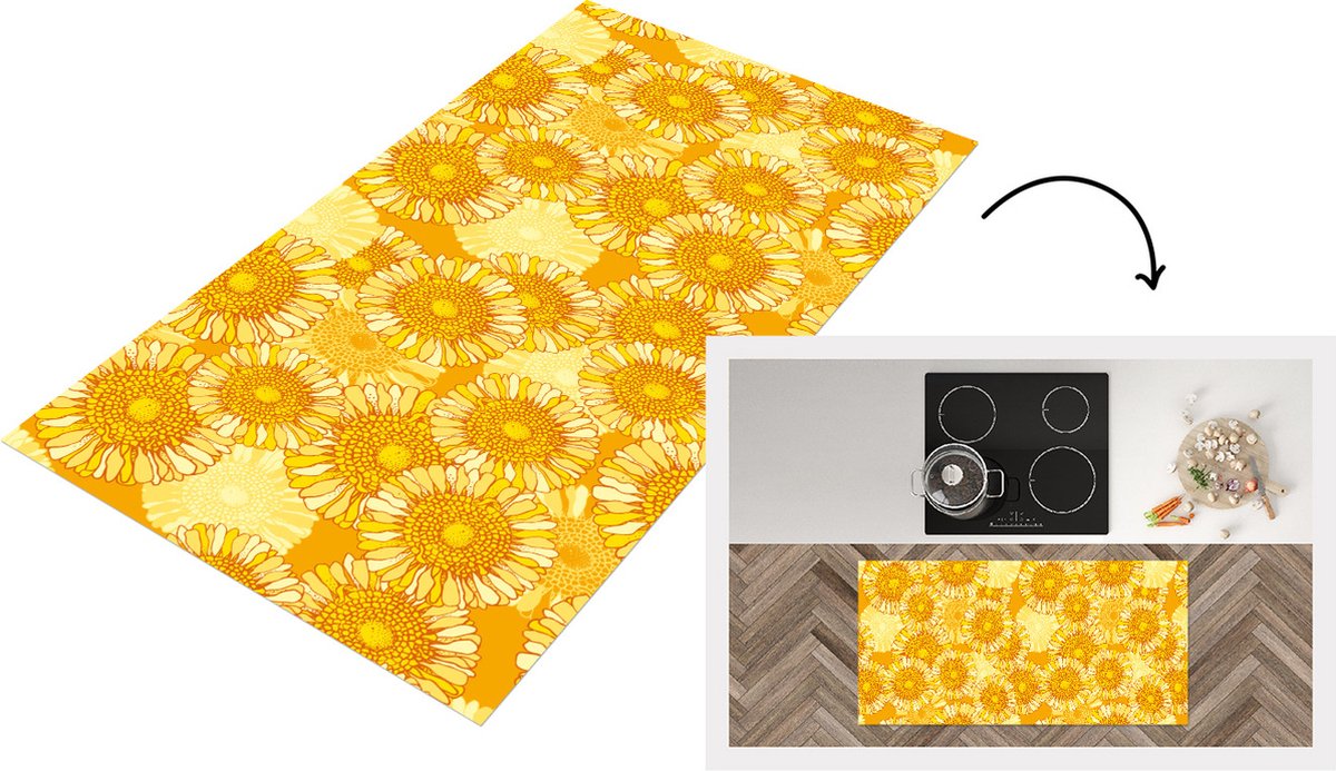 KitchenYeah Keukenloper - Loper keuken - Zonnebloem - Zomer - Patronen - Bloemen - 120x60 cm - Keukenloper vinyl Multicolor