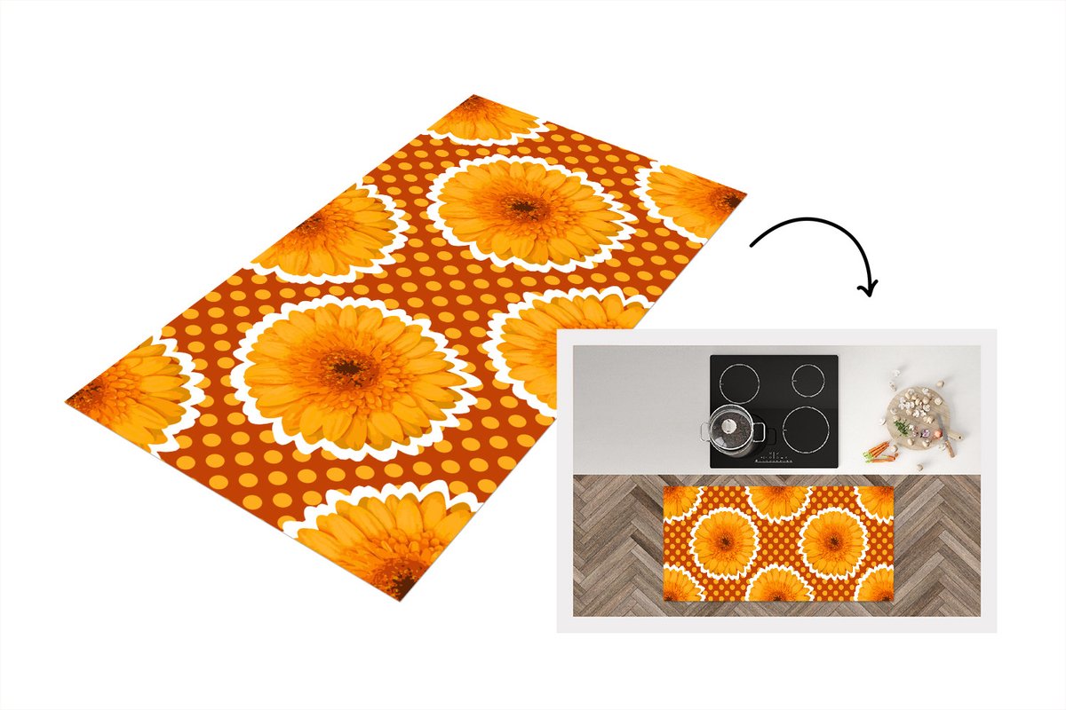 KitchenYeah Keukenloper - Loper keuken - Bloemen - Stippen - Vintage - Patroon - 120x60 cm - Keukenloper vinyl Multicolor