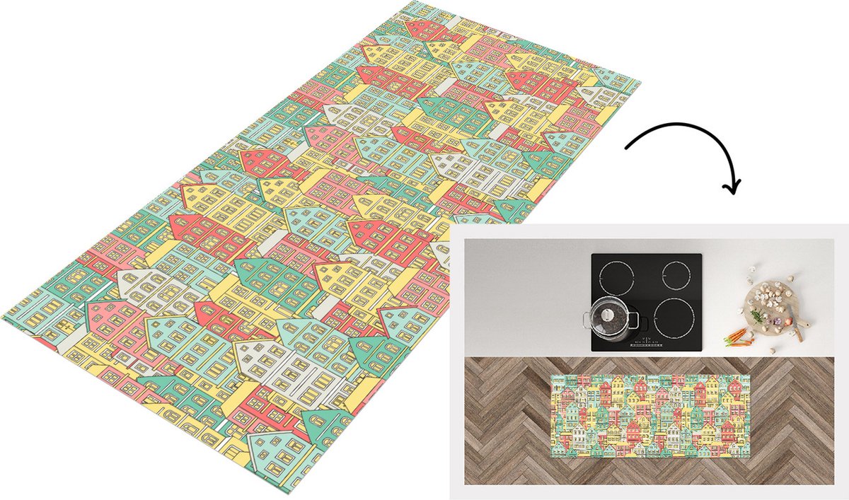 KitchenYeah Keukenloper - Loper keuken - Huis - Patronen - Pastel - 120x50 cm - Keukenloper vinyl Multicolor