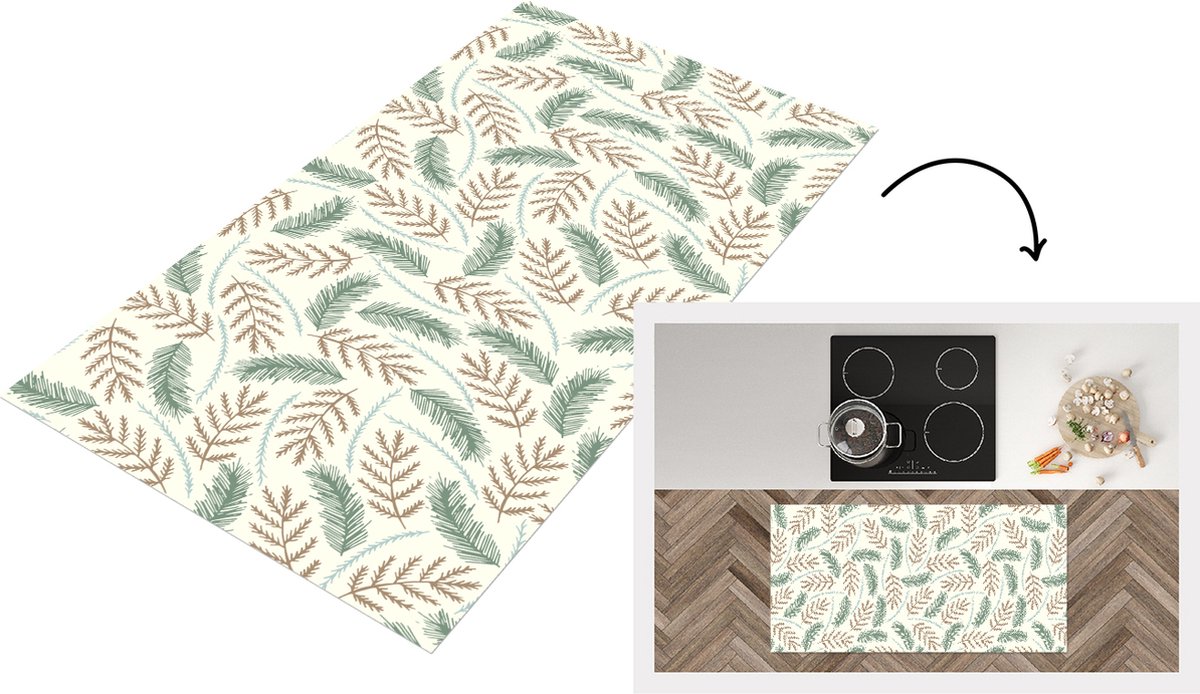 KitchenYeah Keukenloper - Loper keuken - Kerst - Patronen - Takken - 120x60 cm - Keukenloper vinyl Multicolor