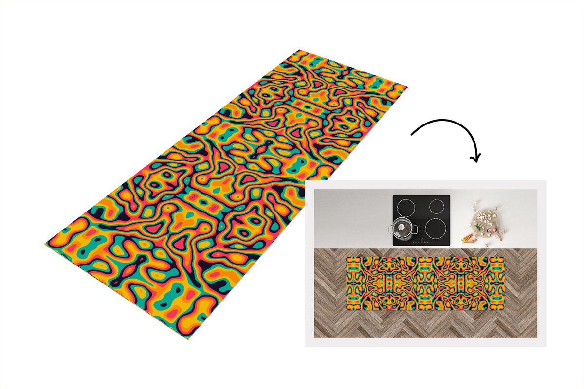 KitchenYeah Keukenloper - Loper keuken - Psychedelic - Patronen - Lavalamp - 150x50 cm - Keukenloper vinyl Multicolor