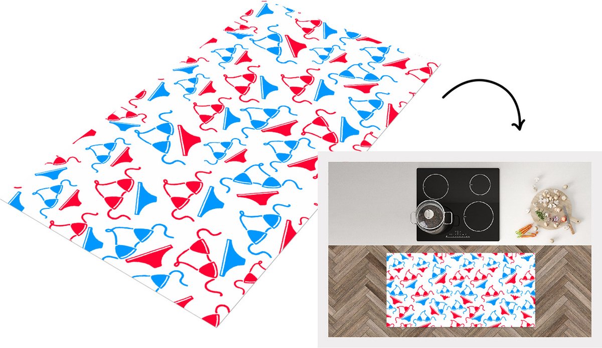 KitchenYeah Keukenloper - Loper keuken - Bikini - Strand - Patronen - 120x60 cm - Keukenloper vinyl Multicolor