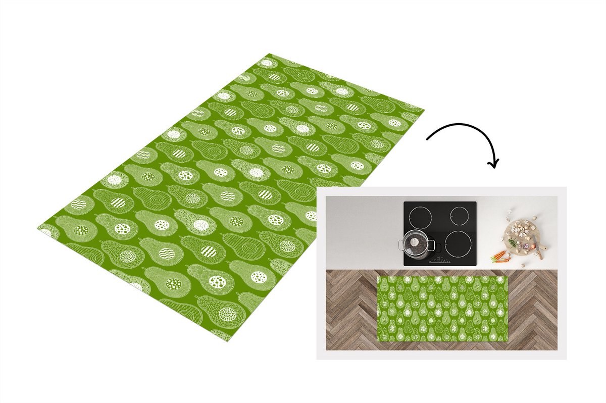 KitchenYeah Keukenloper - Loper keuken - Avocado - Patronen - Groen - 120x60 cm - Keukenloper vinyl Multicolor