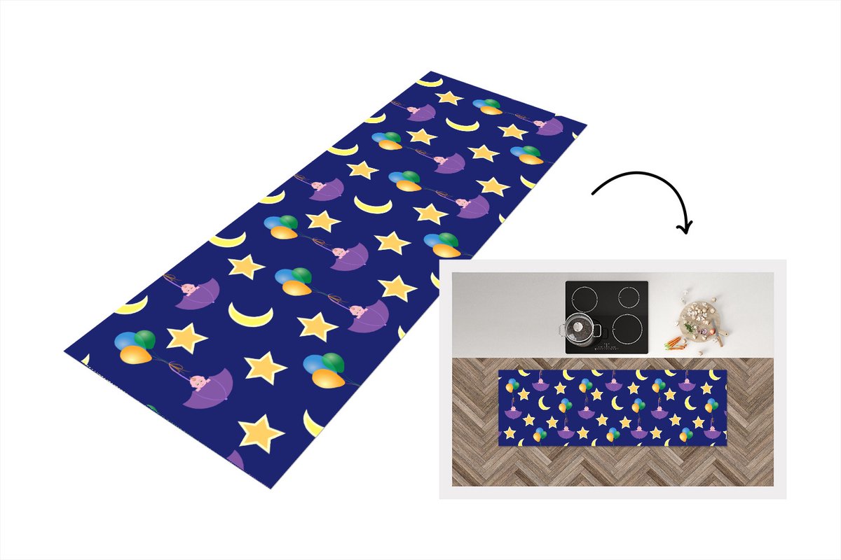 KitchenYeah Keukenloper - Loper keuken - Sterren - Patronen - Paraplu - Geboorte - 150x50 cm - Keukenloper vinyl Multicolor