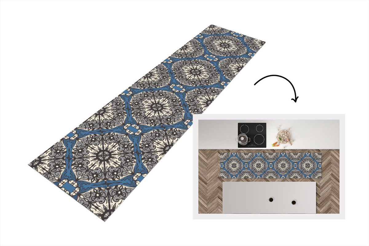 KitchenYeah Keukenloper - Loper keuken - Mandala - Patronen - Vintage - 240x60 cm - Keukenloper vinyl Multicolor