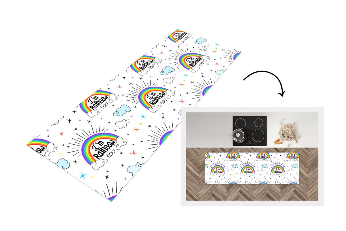 KitchenYeah Keukenloper - Loper keuken - Regenboog - Wolken - Patroon - 150x50 cm - Keukenloper vinyl Multicolor