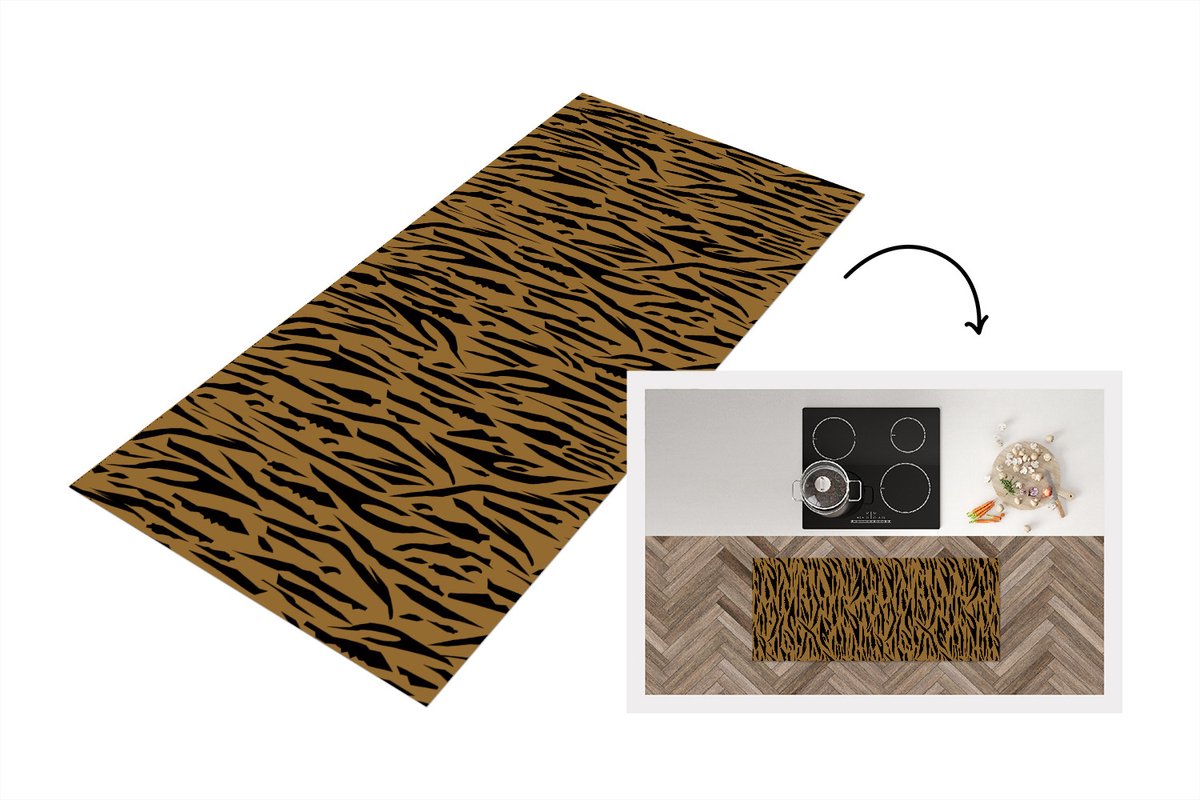 KitchenYeah Keukenloper - Loper keuken - Patronen - Tijgerprint - Bont - 120x50 cm - Keukenloper vinyl Multicolor