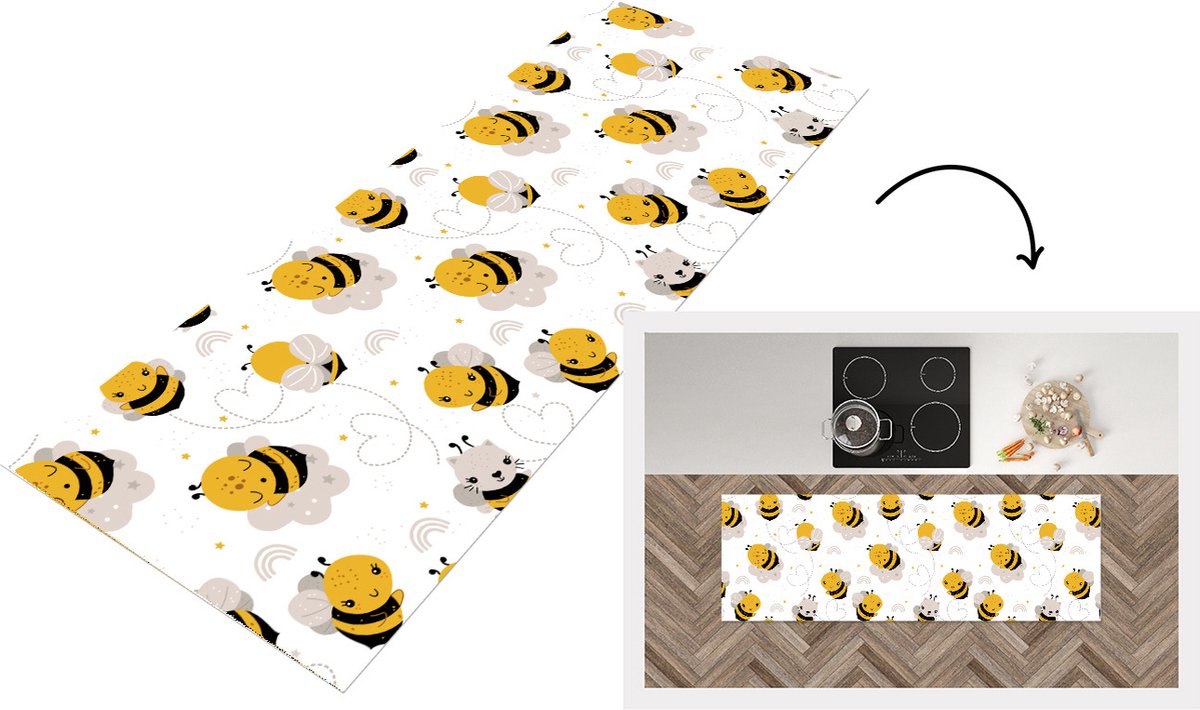 KitchenYeah Keukenloper - Loper keuken - Bijen - Patronen - Kawaii - Keukenloper vinyl multicolor, foto 4