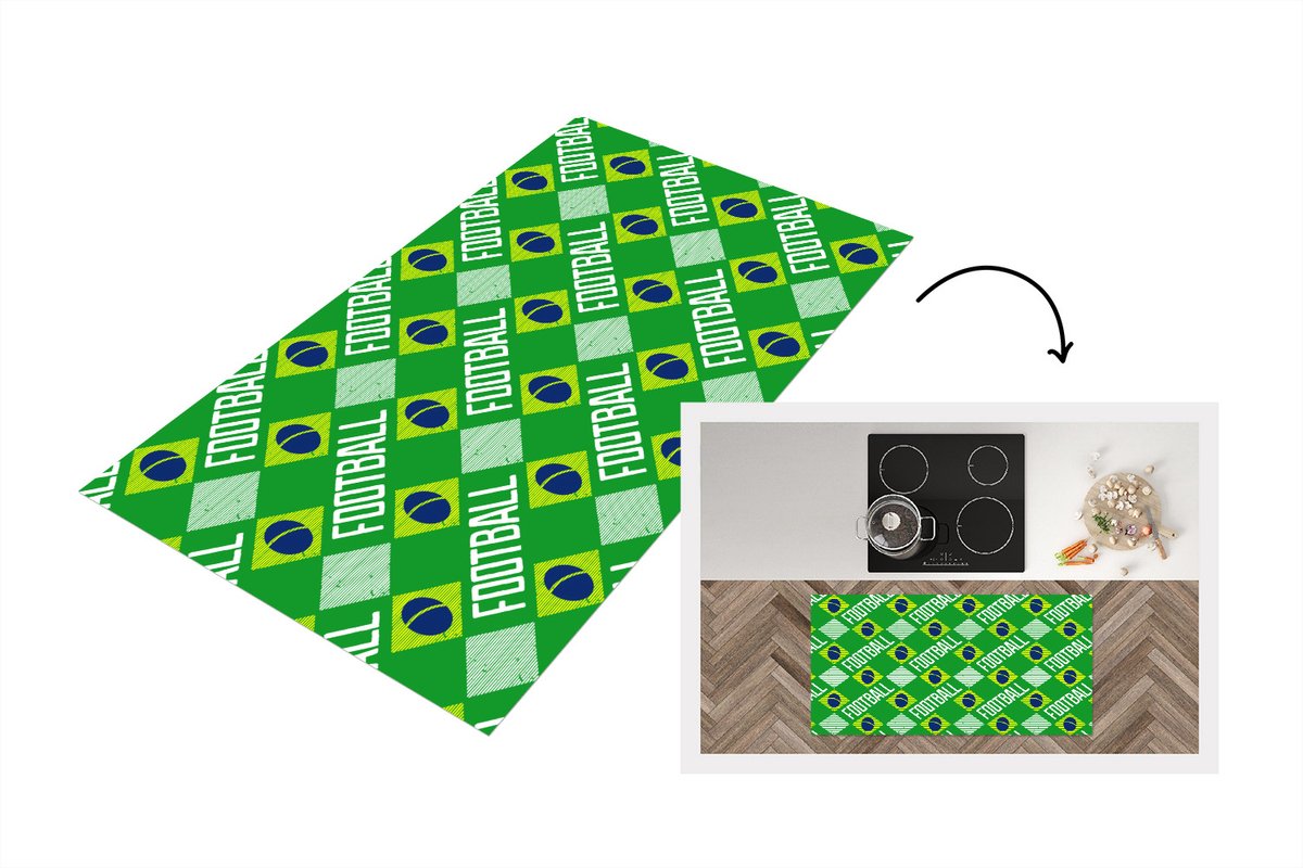 KitchenYeah Keukenloper - Loper keuken - Brazilië - Voetbal - Patronen - 120x60 cm - Keukenloper vinyl Multicolor
