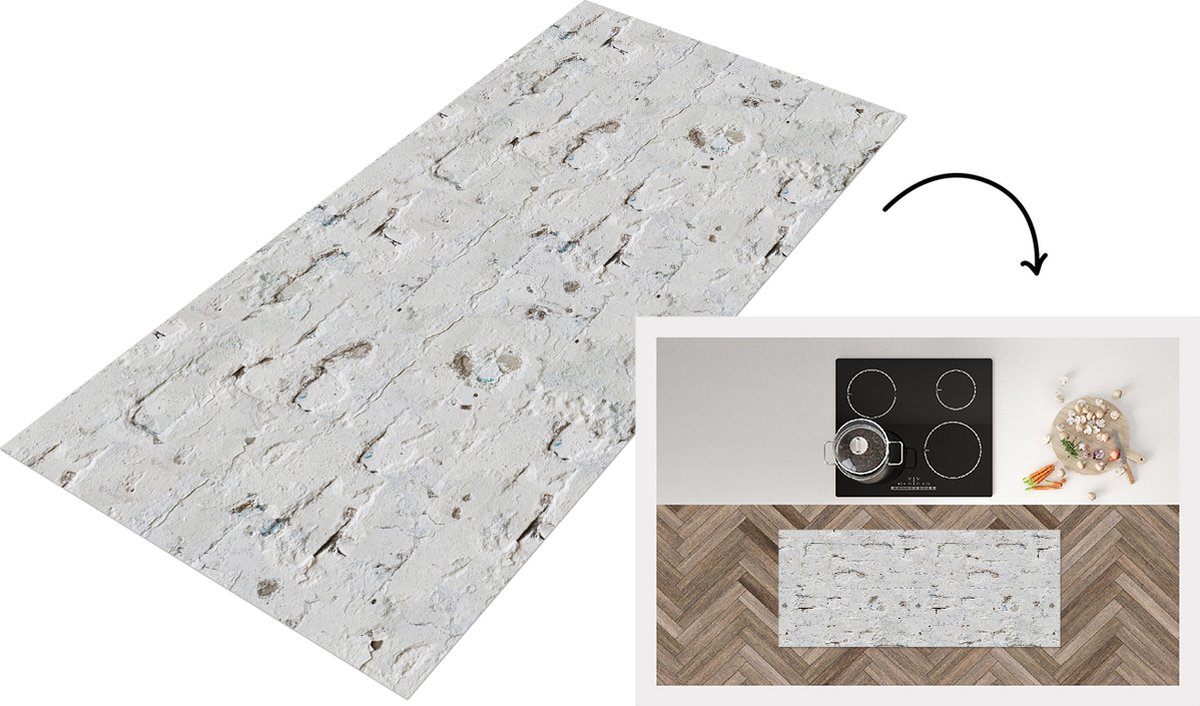 KitchenYeah Keukenloper - Loper keuken - Muur - Antiek - Gips - Patronen - 120x50 cm - Keukenloper vinyl Multicolor