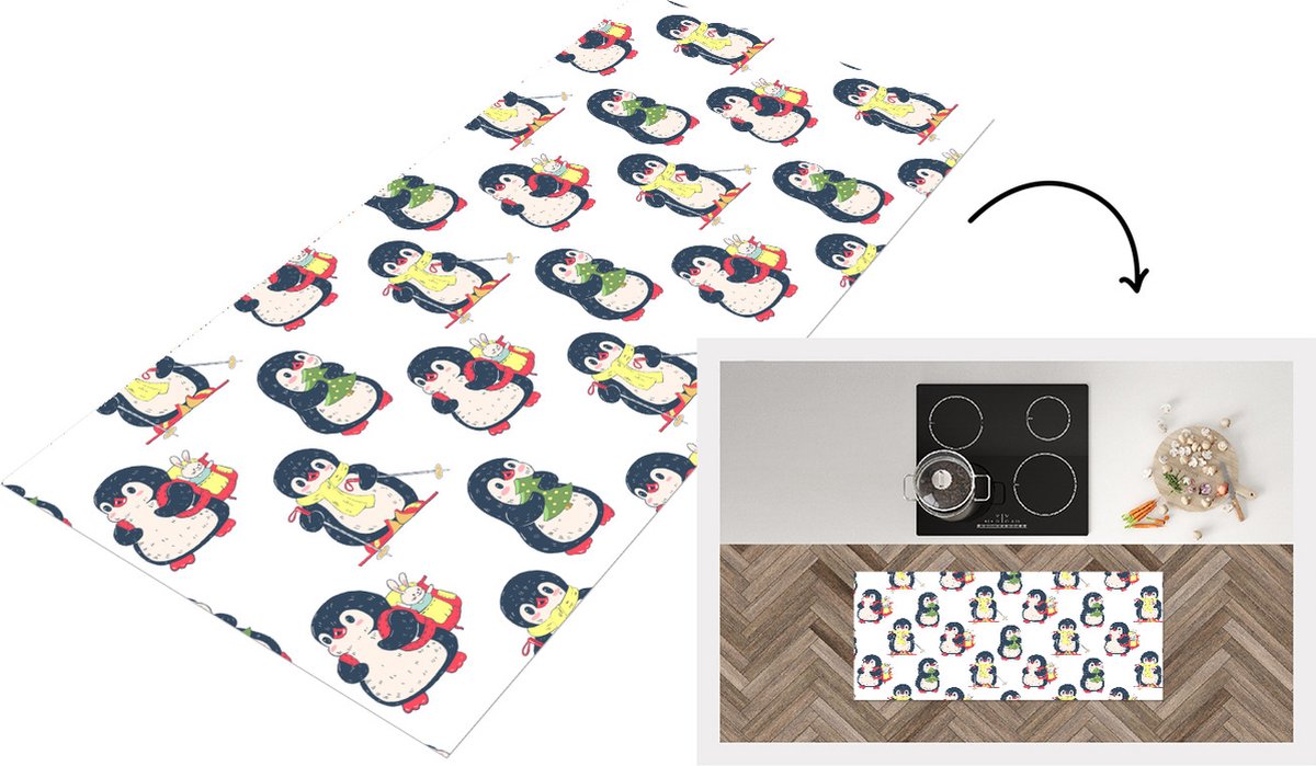 KitchenYeah Keukenloper - Loper keuken - Pinguïn - Ski - Winter - Kind - Patronen - 120x50 cm - Keukenloper vinyl Multicolor