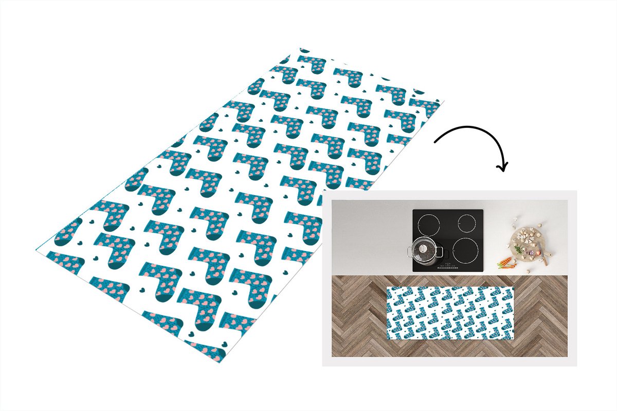 KitchenYeah Keukenloper - Loper keuken - Sokken - Patronen - Hartjes - 120x50 cm - Keukenloper vinyl Multicolor