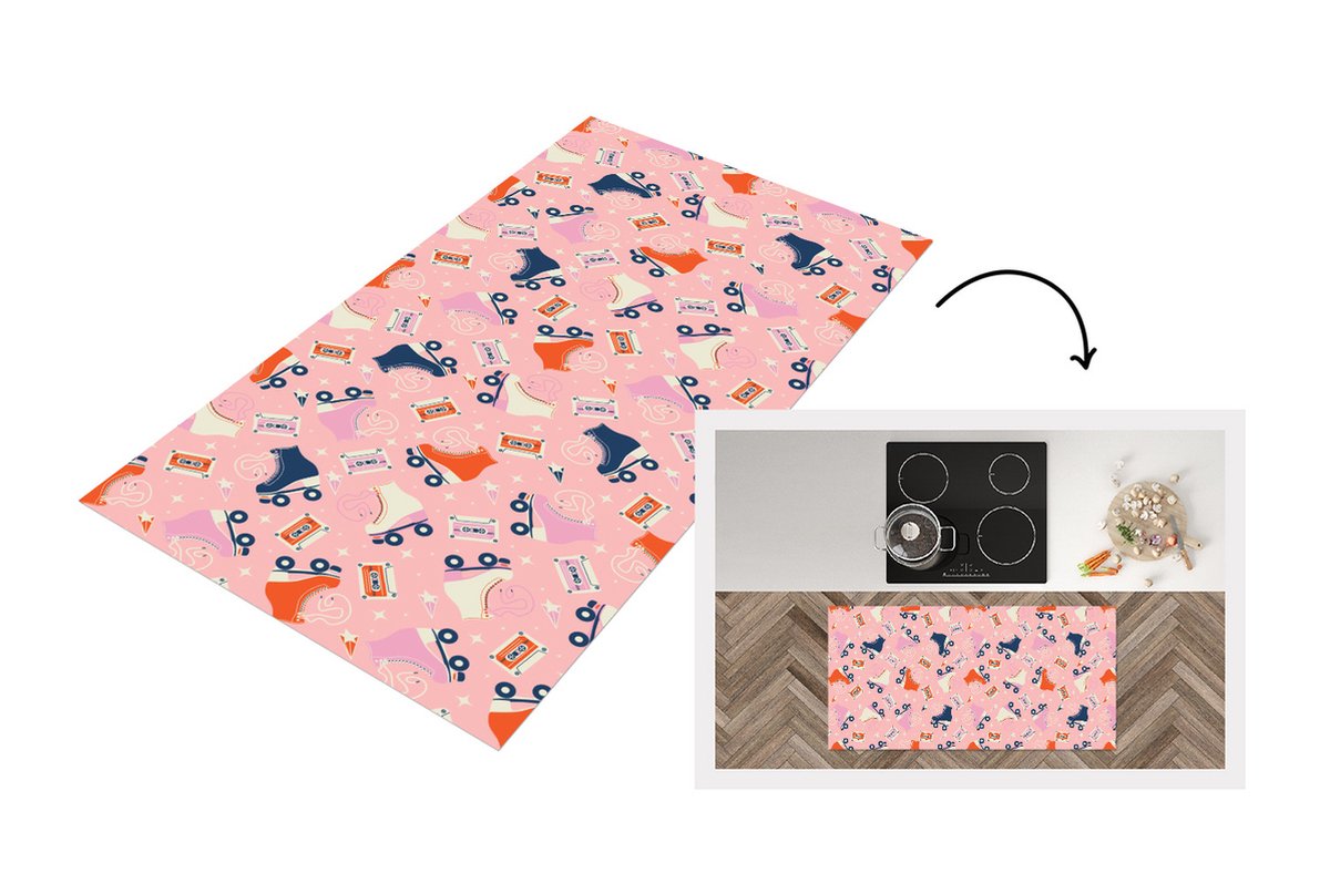 KitchenYeah Keukenloper - Loper keuken - Retro - Skeelers - Patronen - Cassette - 120x60 cm - Keukenloper vinyl Multicolor