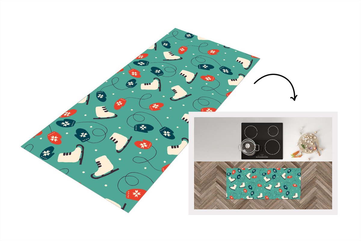 KitchenYeah Keukenloper - Loper keuken - Schaatsen - Winter - Patronen - 120x50 cm - Keukenloper vinyl Multicolor