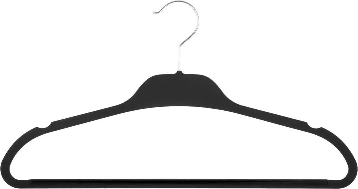 Set van 5x stuks kunststof/rubber kledinghangers zwart 45 x 24 cm - Kledingkast hangers/kleerhangers