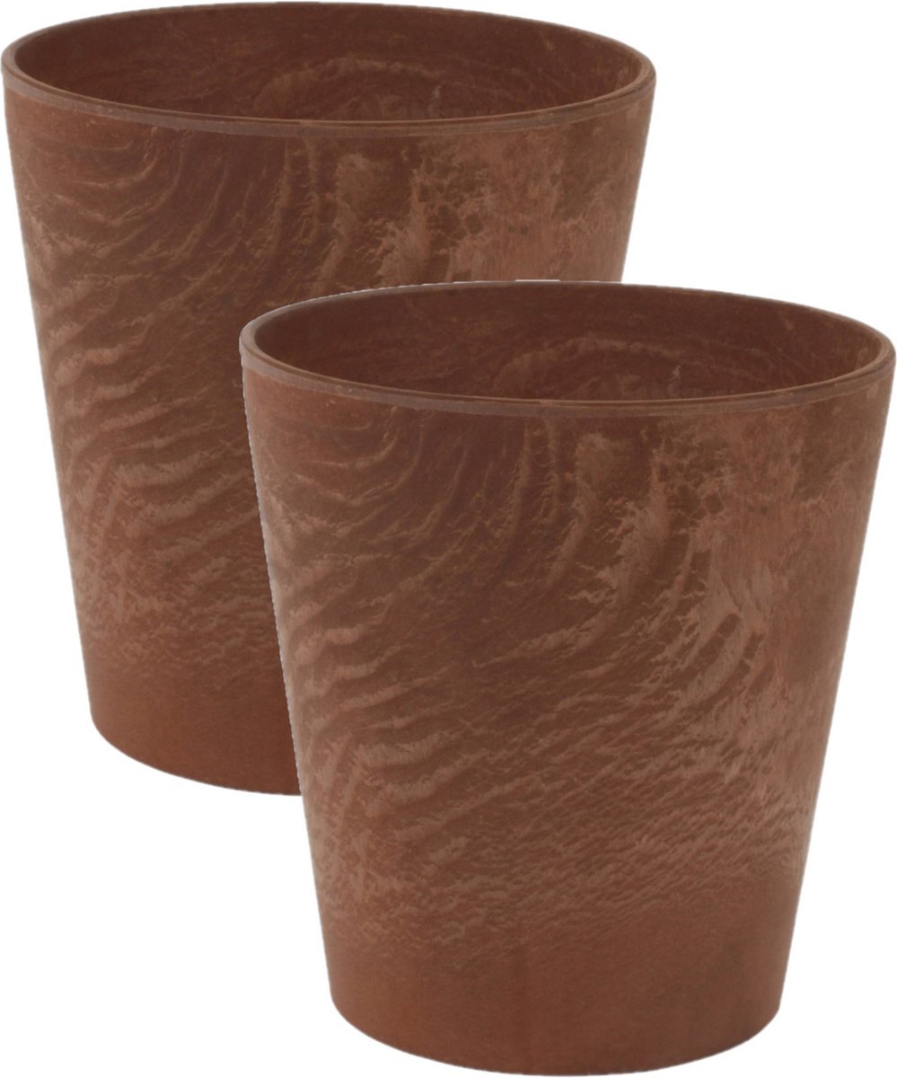 Ter Steege Plantenpot/bloempot - 2x - natuursteen look terra - D17 x H15 cm