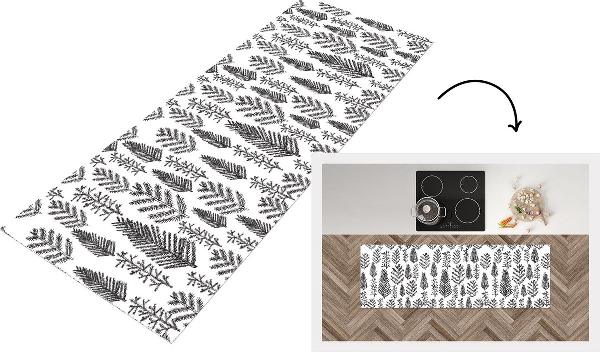 KitchenYeah Keukenloper - Loper keuken - Kerstboom - Vintage - Kerst - Design - 150x50 cm - Keukenloper vinyl Multicolor