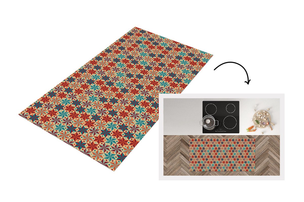 KitchenYeah Keukenloper - Loper keuken - Sterren - Kerstmis - Design - 120x60 cm - Keukenloper vinyl Multicolor