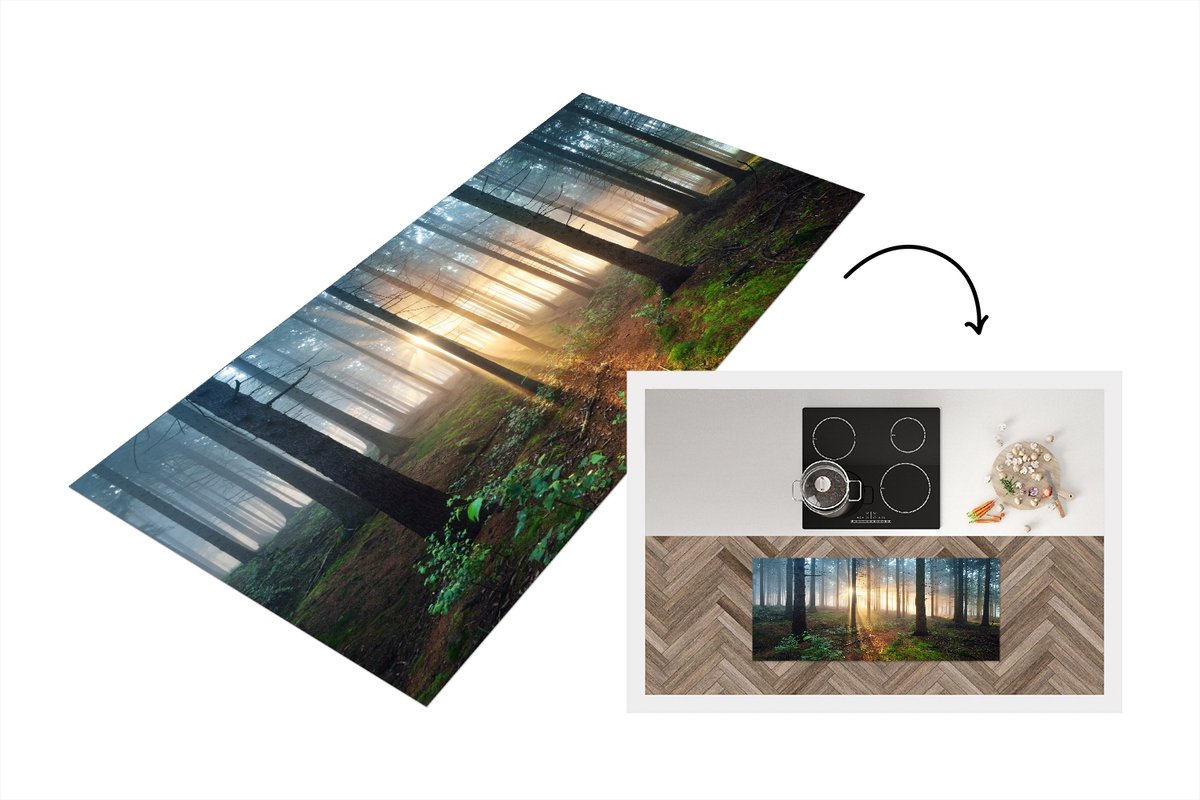 KitchenYeah Keukenloper - Loper keuken - Bos - Boom - Plant - 120x50 cm - Keukenloper vinyl Multicolor