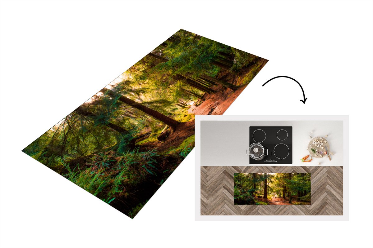 KitchenYeah Keukenloper - Loper keuken - Bos - Pad - Boom - 120x50 cm - Keukenloper vinyl Multicolor