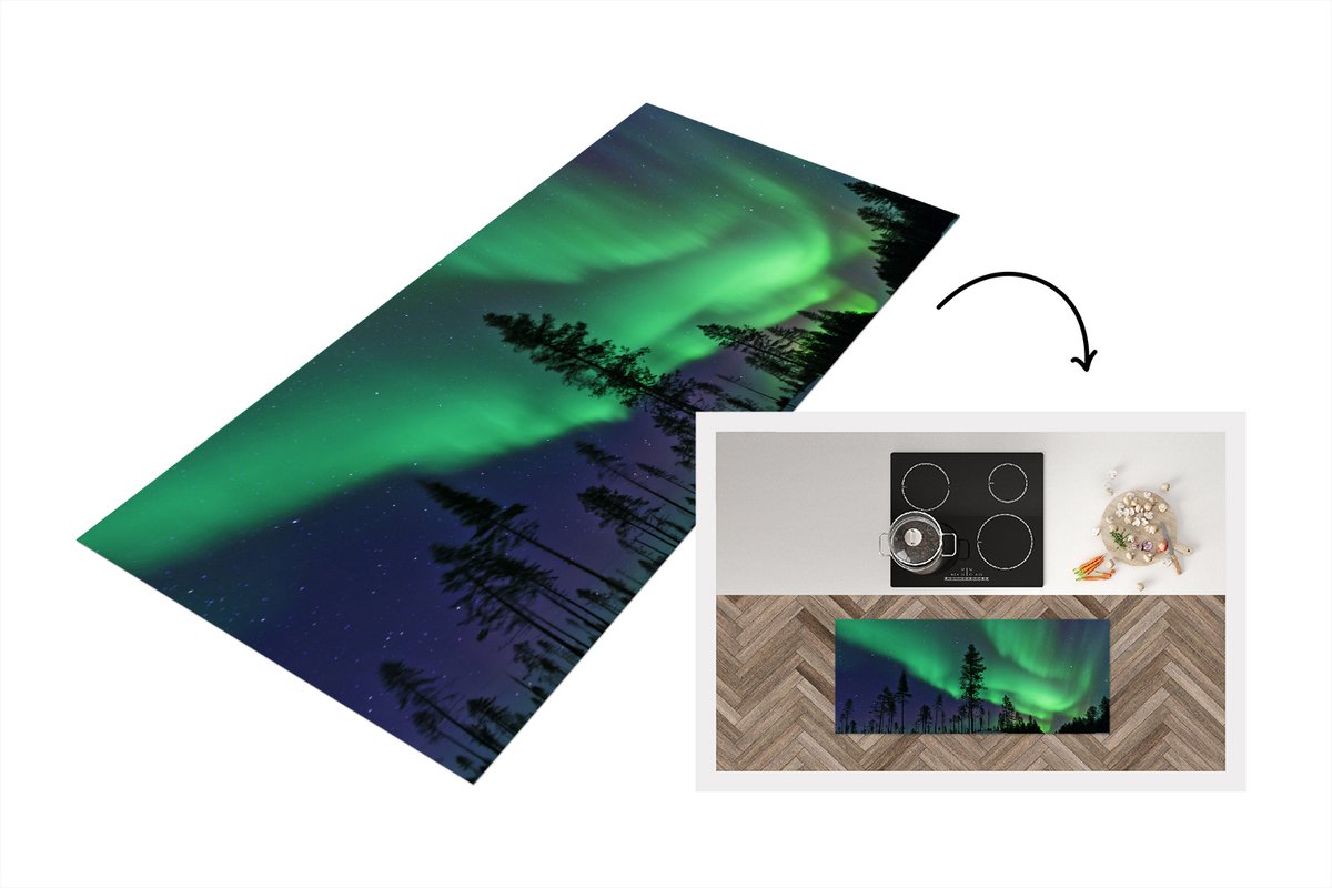 KitchenYeah Keukenloper - Loper keuken - Noorderlicht - Zweden - Boom - 120x50 cm - Keukenloper vinyl Multicolor
