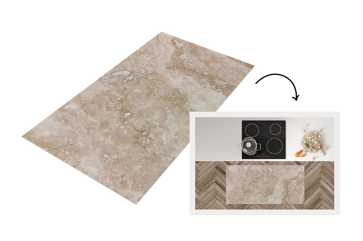 KitchenYeah Keukenloper - Loper keuken - Marmer met beige en wit - 120x60 cm - Keukenloper vinyl Multicolor