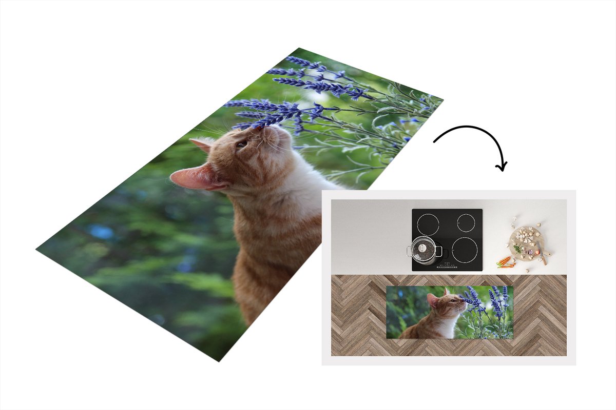 KitchenYeah Keukenloper - Loper keuken - Kat - Bloemen - Paars - 120x50 cm - Keukenloper vinyl Multicolor