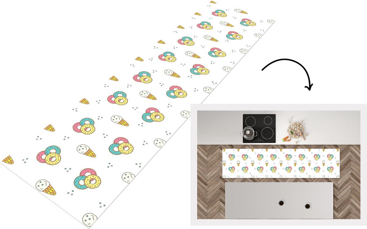 KitchenYeah Keukenloper - Loper keuken - Patronen - IJs - Donus - 200x50 cm - Keukenloper vinyl Multicolor
